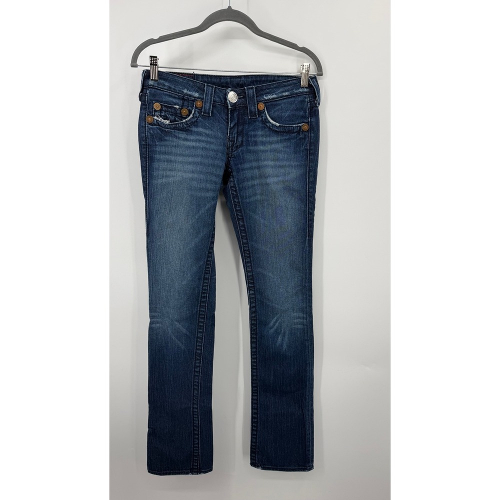True Religion Low Rise Skinny Jeans Dark Wash Blue Horseshoe Size 26 Made in USA
